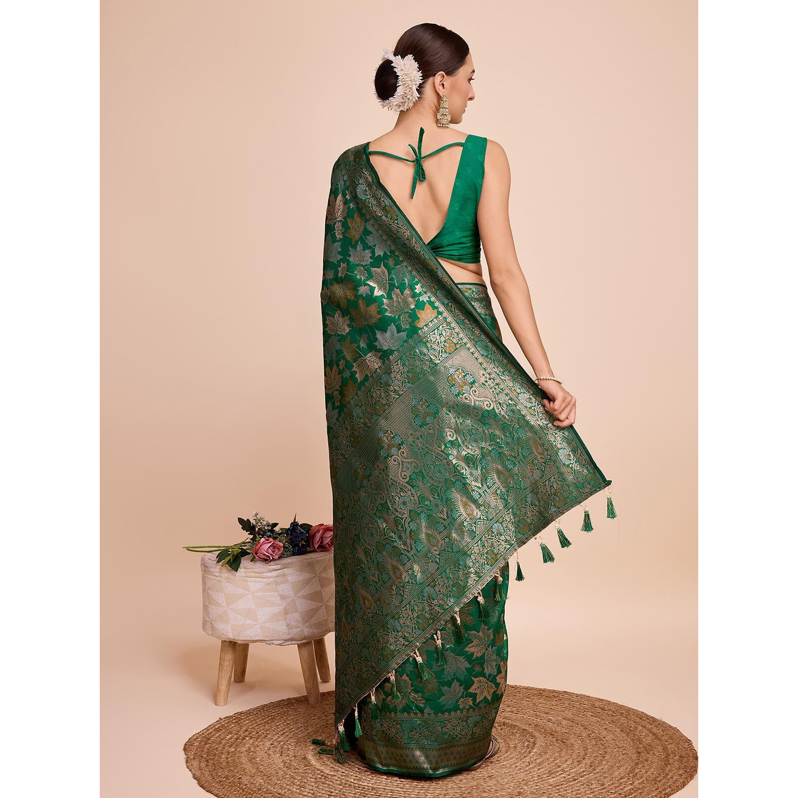Satrani Women's Silk Banarasi Jacquard Saree With Unstitched Blouse Piece (3857S225N_Green)