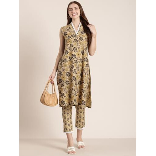 Shiv Textiles Cotton Printed Kurta Set For Women.(St-Kp-205-Brown-M)