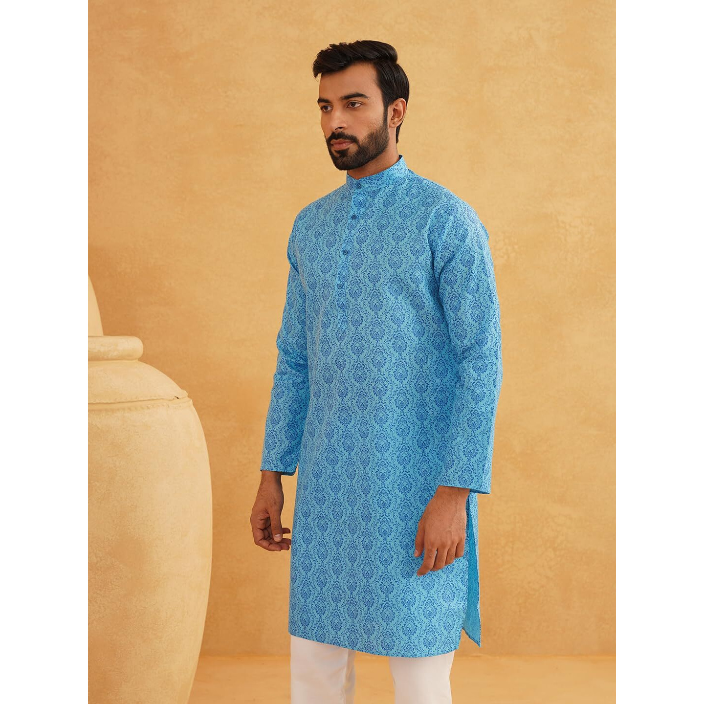 Sojanya (Since 1958 Men's Cotton Blend Blue Color Paisley Design Only Long Kurta