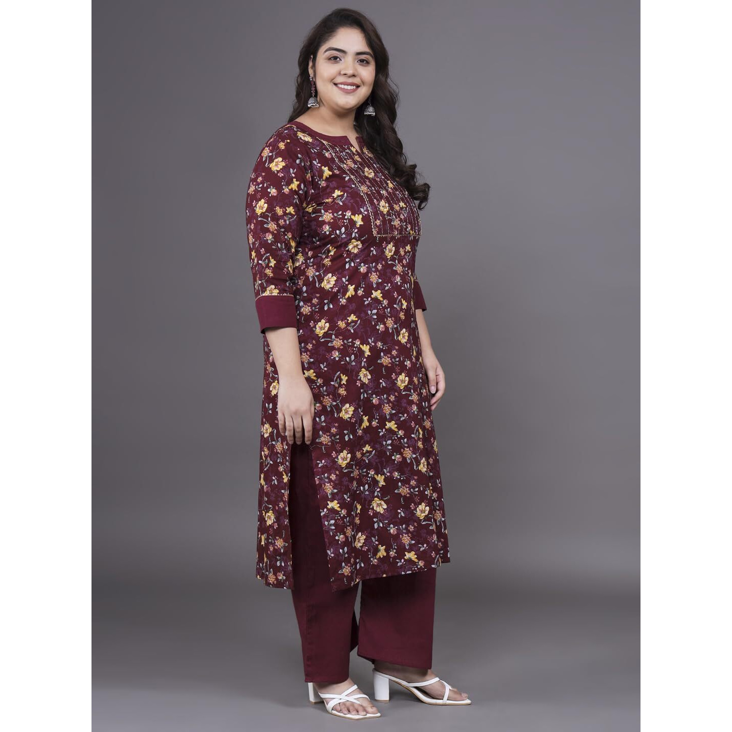 Tissu Women's Plus Size Maroon Floral Printed Pure Cotton Kurta & Palazzo With Dupatta (T_691_Maroon_7Xl)