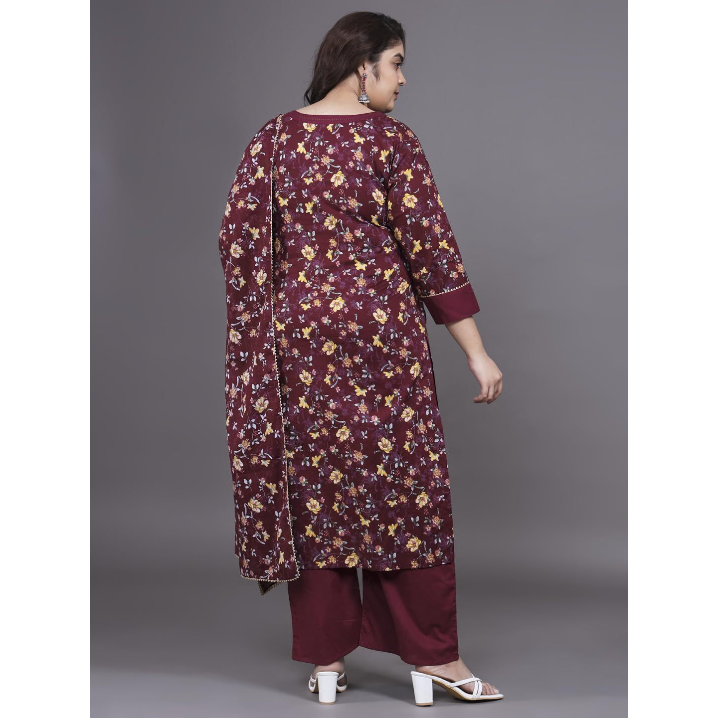Tissu Women's Plus Size Maroon Floral Printed Pure Cotton Kurta & Palazzo With Dupatta (T_691_Maroon_7Xl)