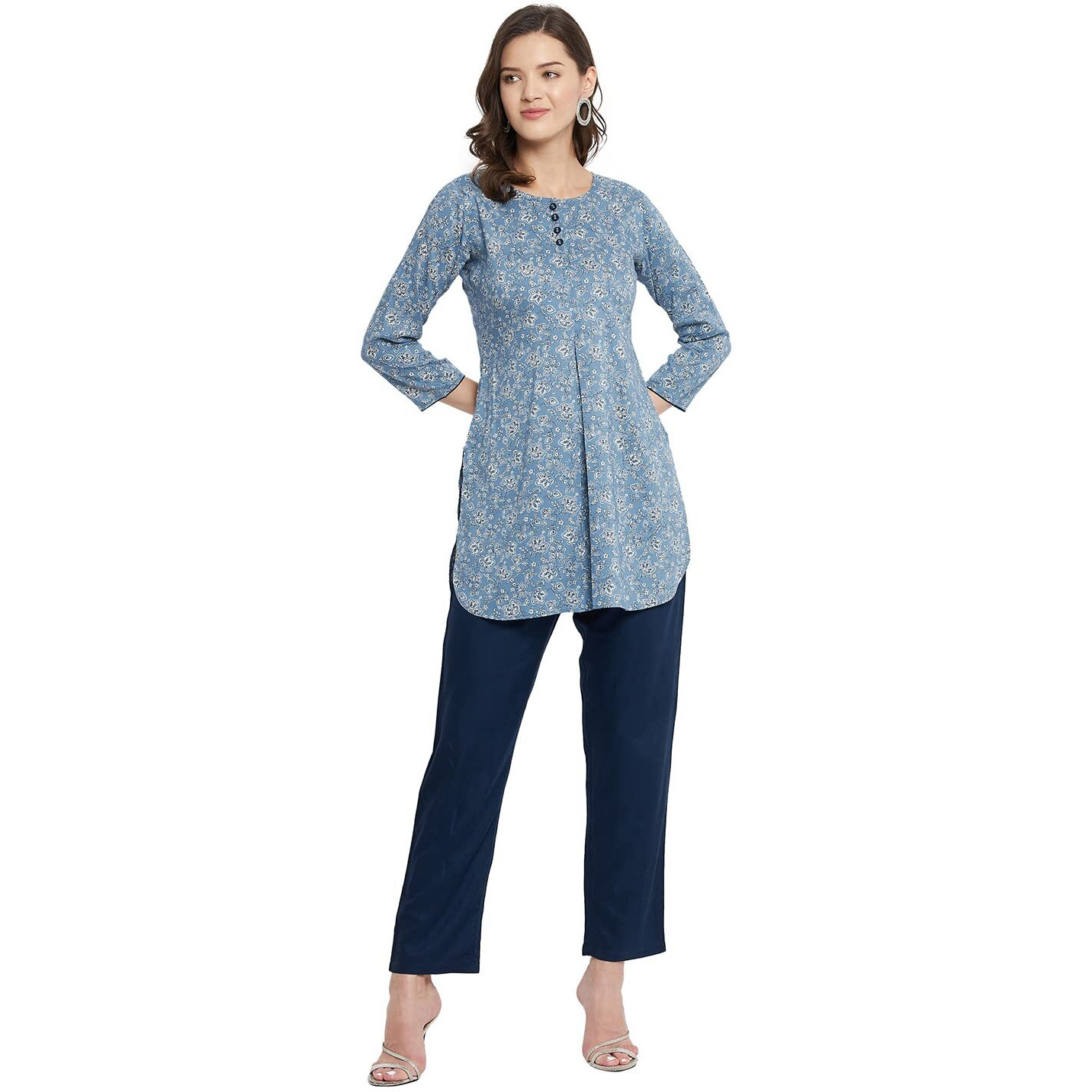 Tissu Women's Rayon Blue & White Floral Printed Kurti (Tissu2171_Blue_7Xl)