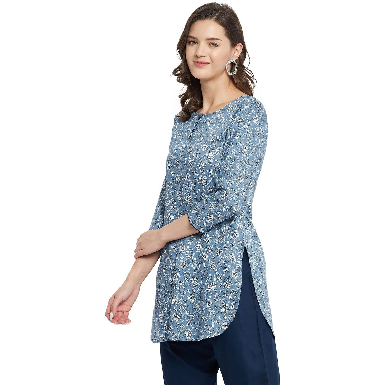 Tissu Women's Rayon Blue & White Floral Printed Kurti (Tissu2171_Blue_7Xl)