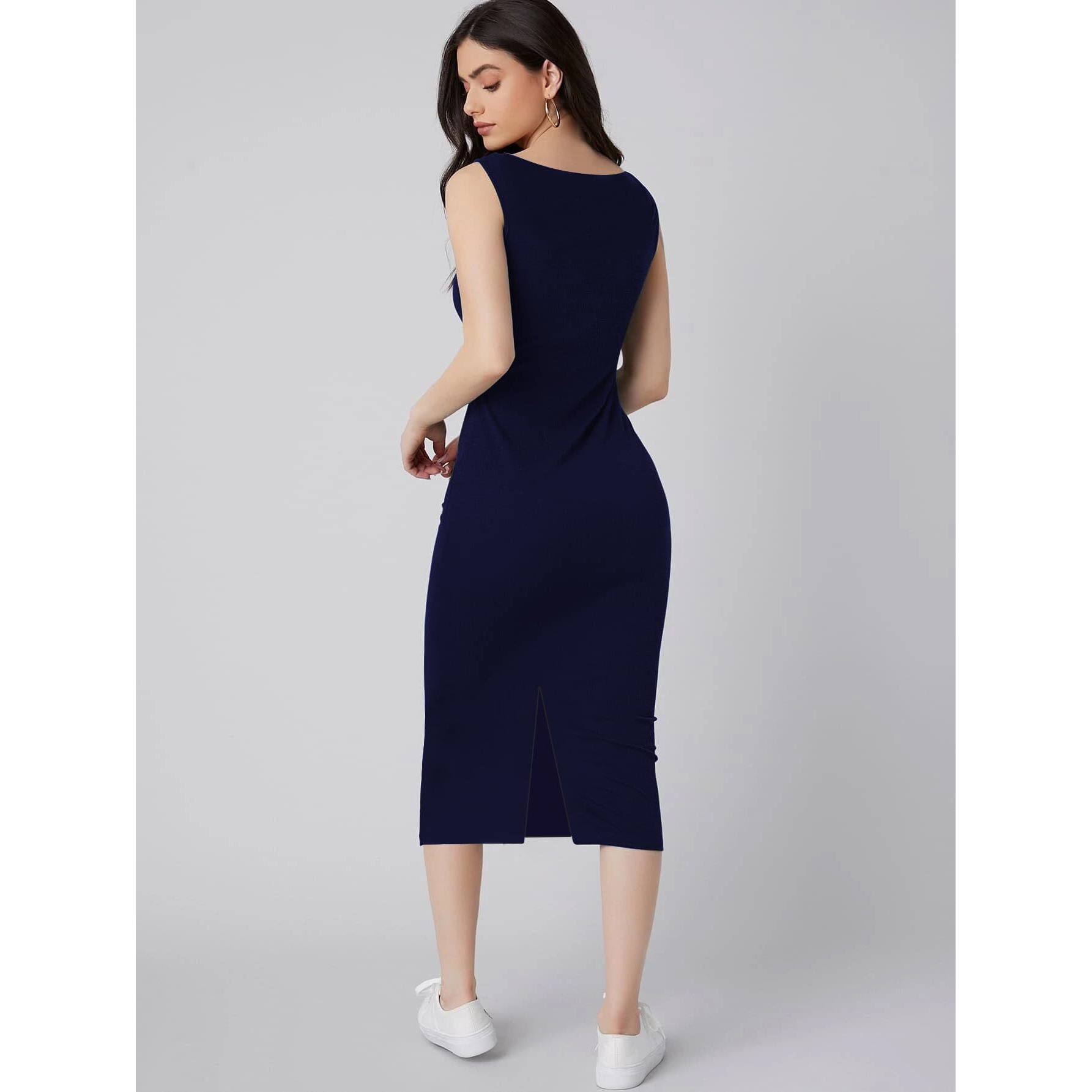 Toochki Dress For Women | Dresses For Women | Women Dress | One Piece Dress For Women Long |Bodycon Dresses | Bodycon Fit Dress | Midi Length Dress | Lycra Dress | Beach Outfits For Women Dark Blue