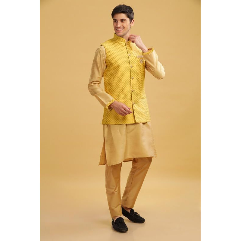 Be Active Men's Floral Regular Kt-Ser (Kt0667-02-L_Yellow L)