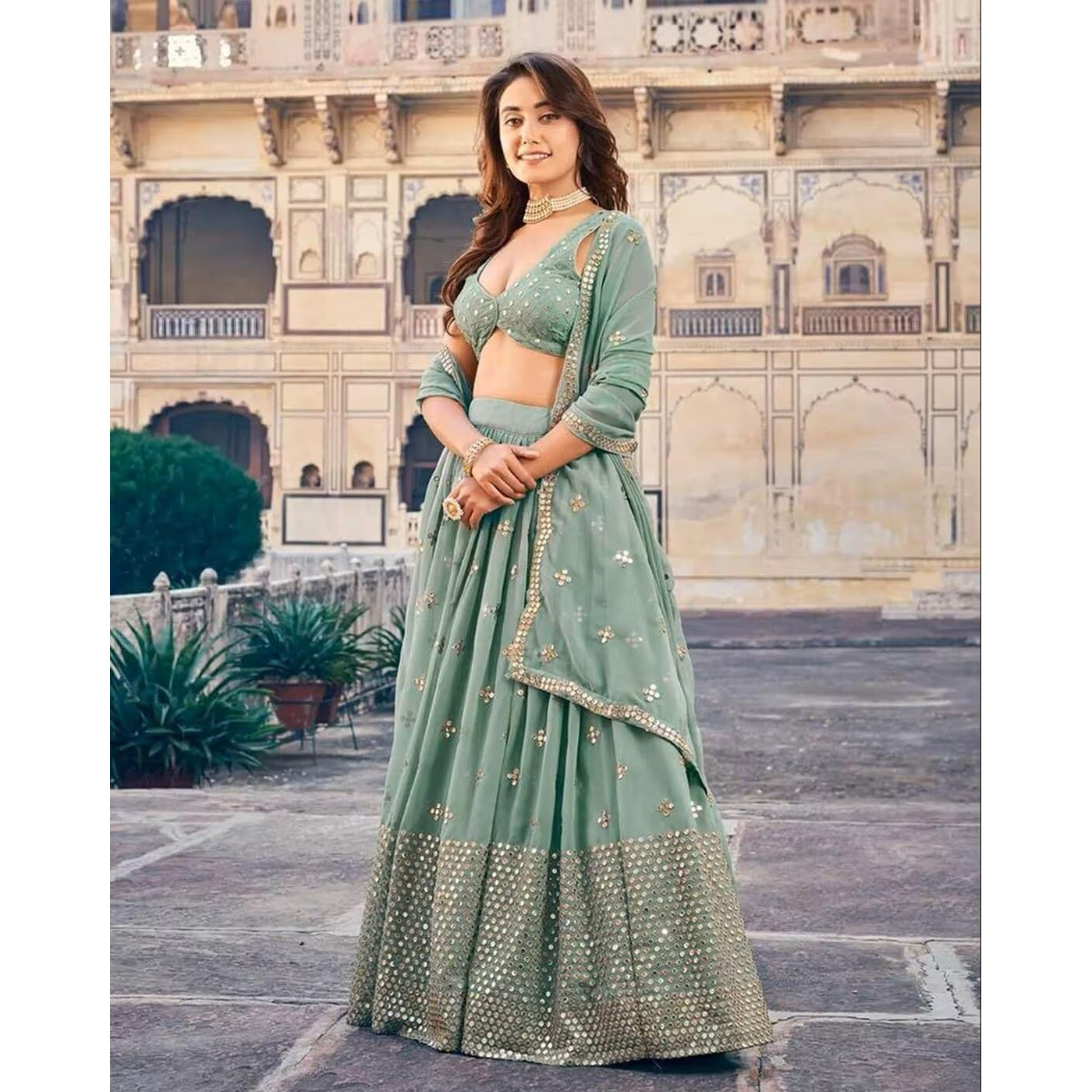 Fashion Basket Georgette Stiched Lehenga Set For Women (Turquoise)