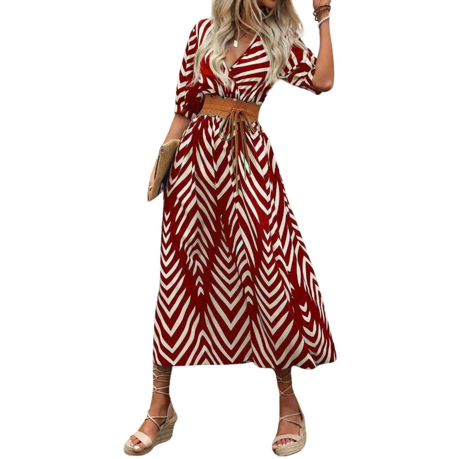 Greciilooks Women's Rayon Bohemian Ankle Length Dress (Gl-Wd1235_Red, Casual Dress, 2Xl