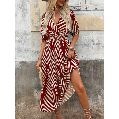 Greciilooks Women's Rayon Bohemian Ankle Length Dress (Gl-Wd1235_Red, Casual Dress, 2Xl