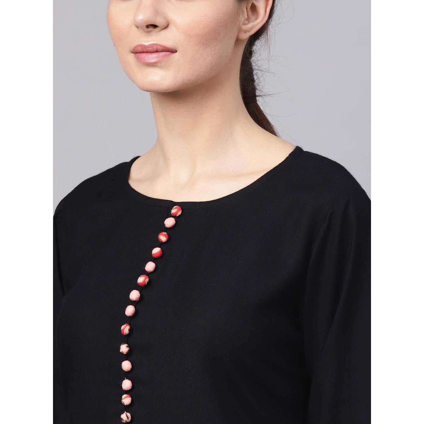 Idalia Black Rayon Kurta With Pink Printed Pants