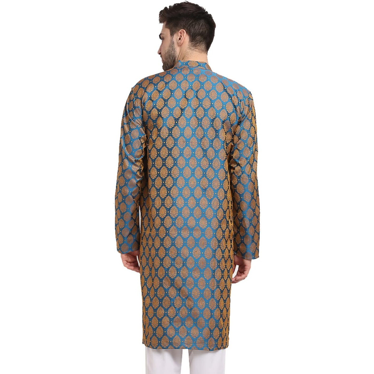 Jompers Men Green Jacquard Woven Design Kurtas. (Blue, S)
