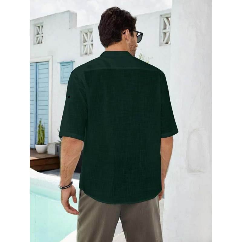 Be Active Men's Solid 100% Cotton Short Kurta With Mandarin Collar || 3/4Th Sleeves Short Kurta For Men Cotton || Stylish Short Kurta || Short Kurta Men (Cpl0149-5-Xxl) Green