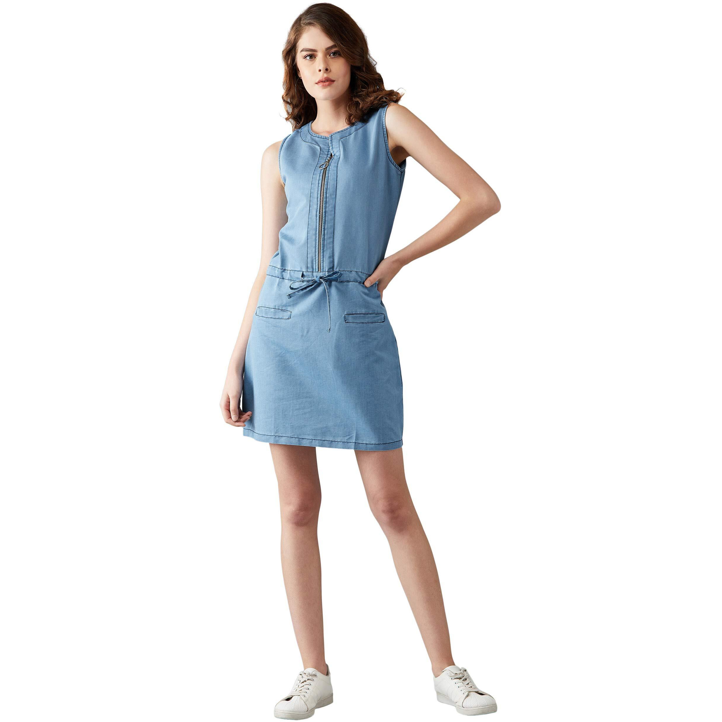 Dolce Crudo Women's Light Blue Solid Denim Dress(Doaw18Den04-25-158-03,Light Blue,Small)