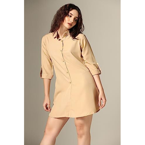 Dhruvi Trendz Womens Rayon Women Western Dresses Regular Fit Fit And Flare (Dt-Wd1101_Cream_S)