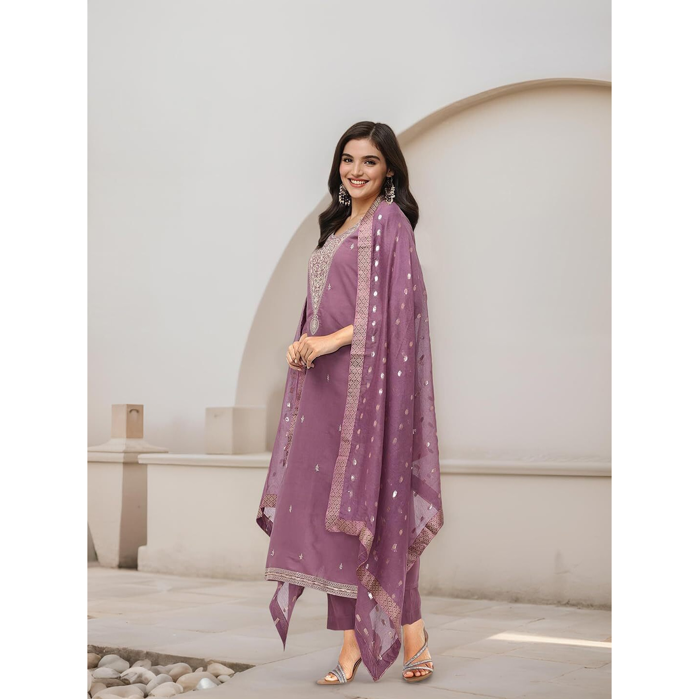 Ishin Women Purple 3 Pcs Kurta Set With Dupatta