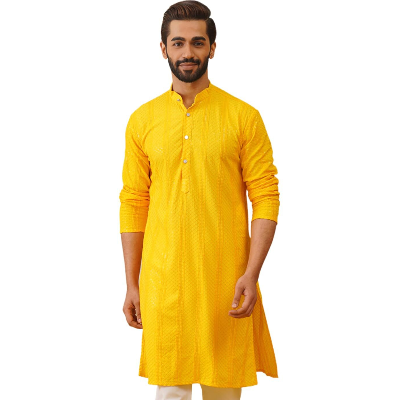 Jompers Men's Yellow Sequins Chikankari Embroidered Kurtas (Yellow, Xxl)