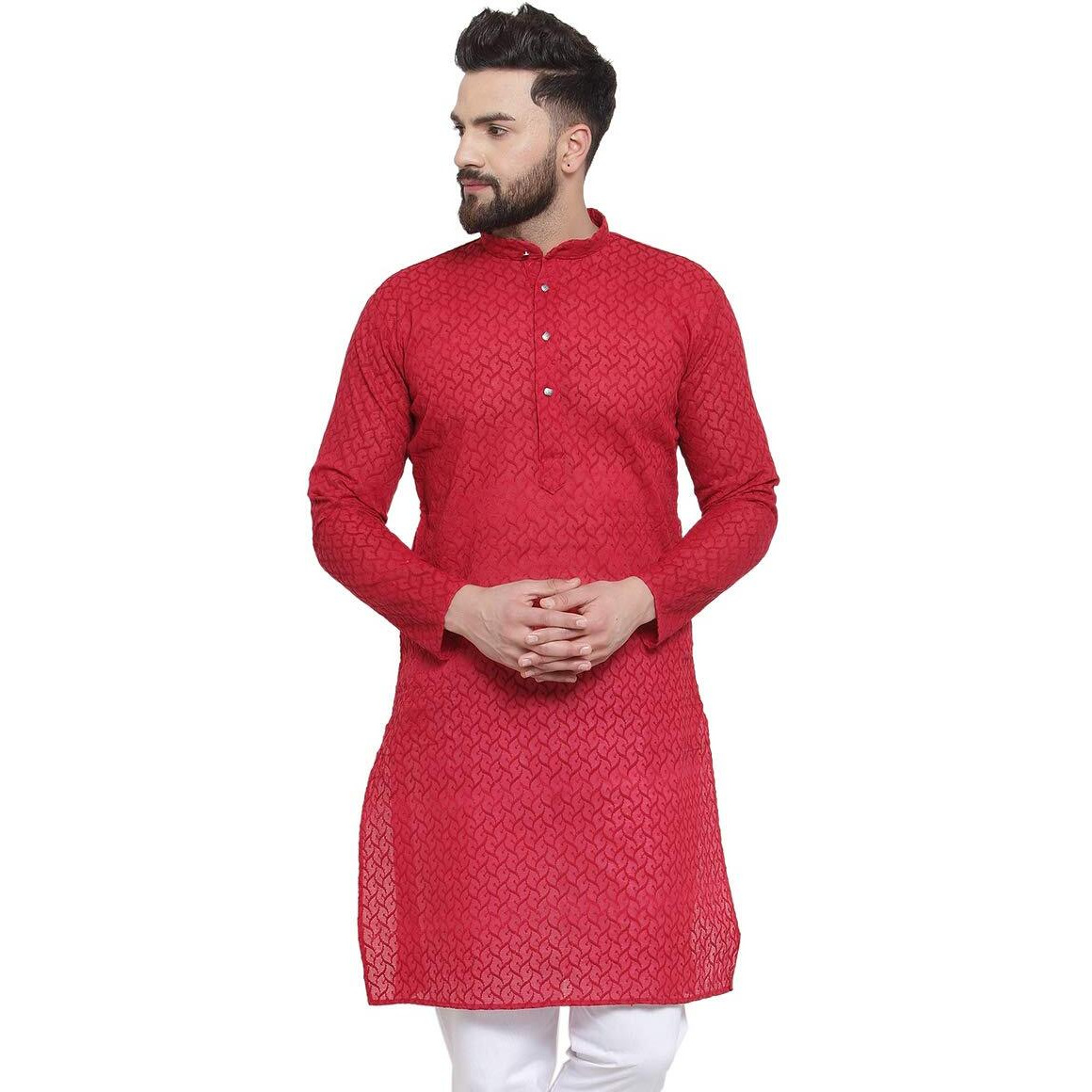 Jompers Men's Chicken Cotton Kurta. (Maroon, M)