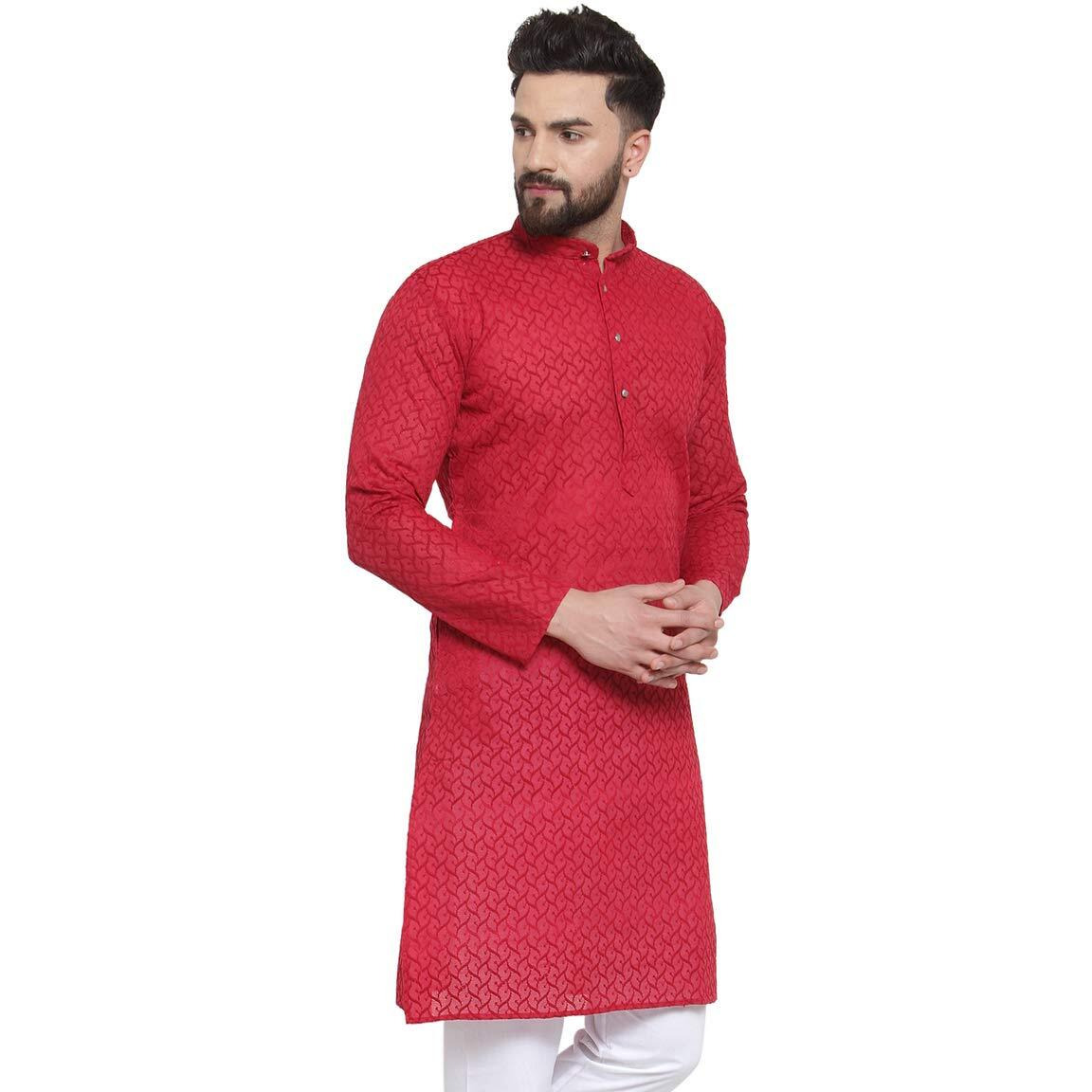 Jompers Men's Chicken Cotton Kurta. (Maroon, M)