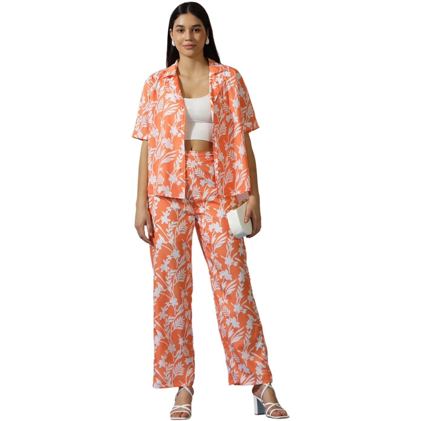 Kotty Women's Top With Trouser Co-Ords(Orange,S)