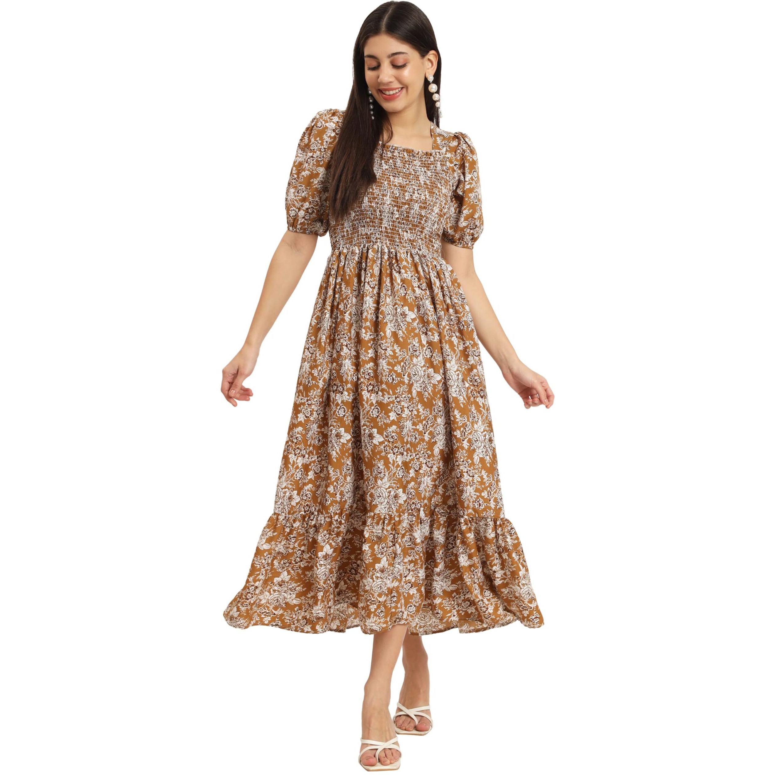 Kzully | Smocked A-Line Midi Dress - Elevate Your Style With Supreme Comfort Mustard