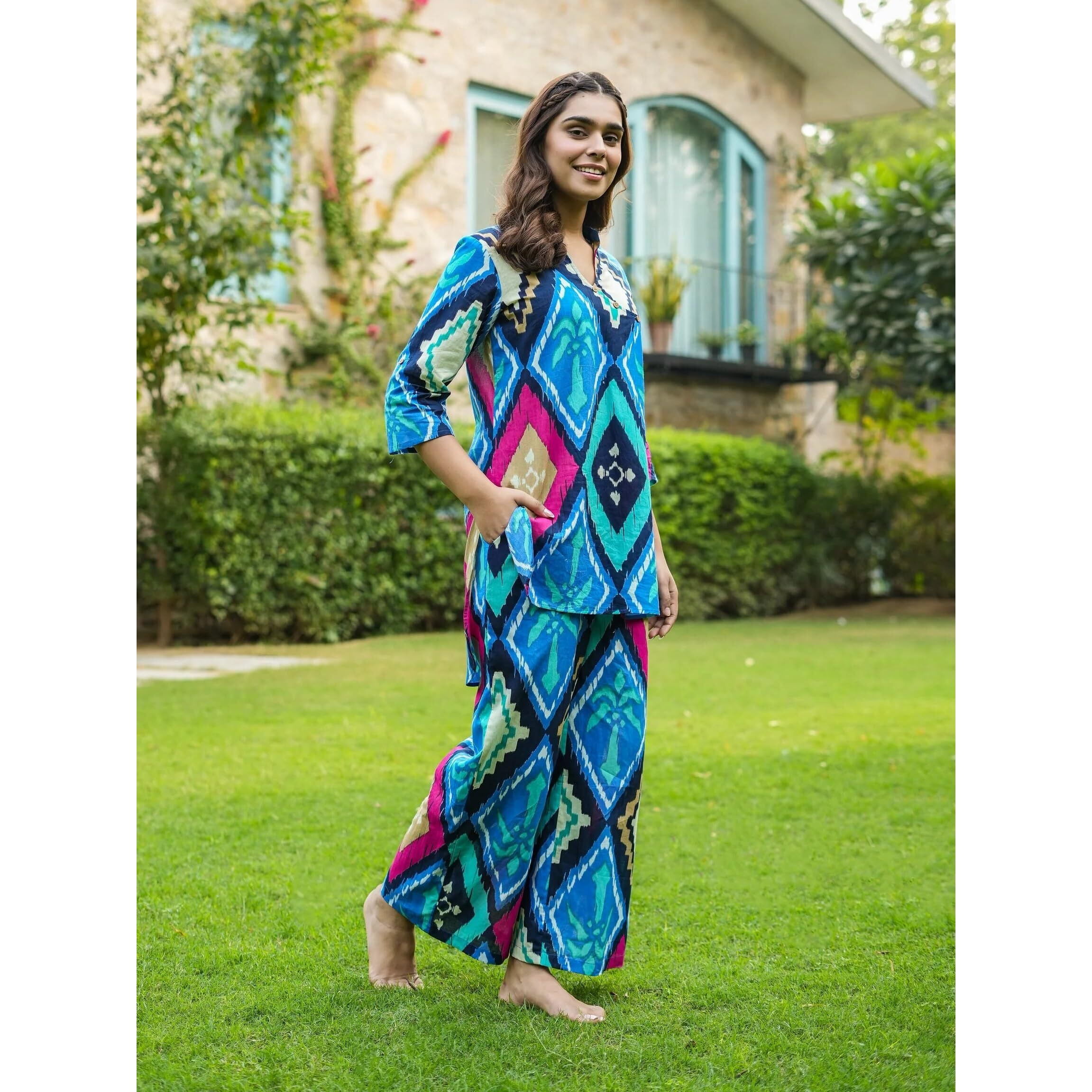 Nermosa Women Co-Ords Set For Women | Kurta Sets | Kurta Pant Set | Coordinate Set | Summer Suit | Printed Short Kurti With Pant Set | (In, Alpha, S, Blue)