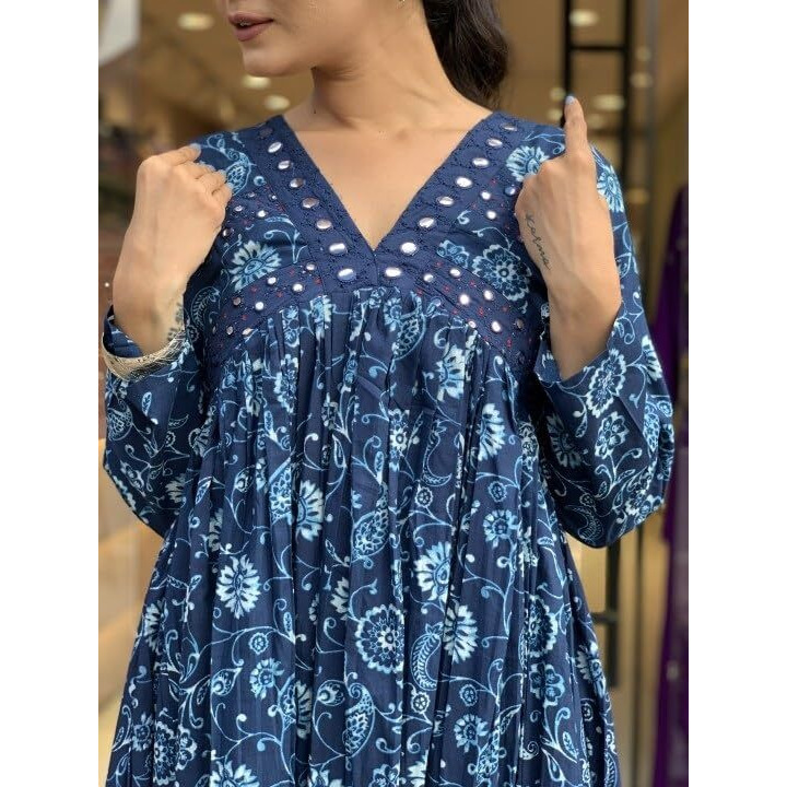 Nermosa Women Printed Anarkali Kurta And Pant Set With Dupatta (In, Alpha, S, Blue)