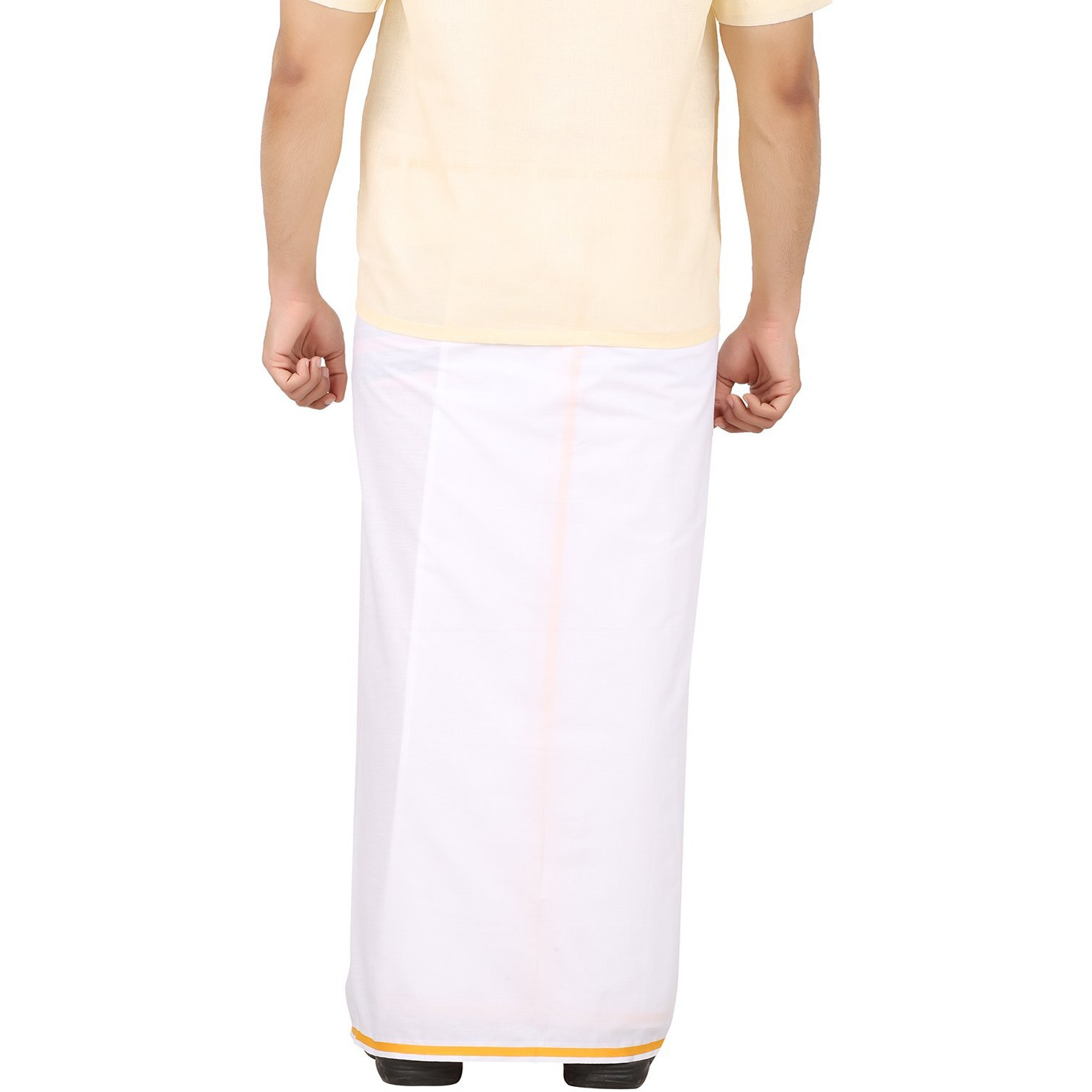 Prakasam Cotton White With Orange Border Single Dhoti For Men (1.28X2.00 Mtrs)