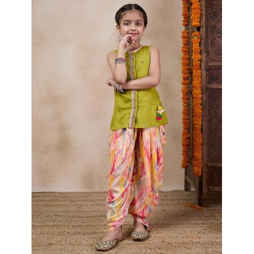 Pspeaches Girl's Cotton Rayon Dhoti Set (Dh-Multidhoti-4-5Y_Multi