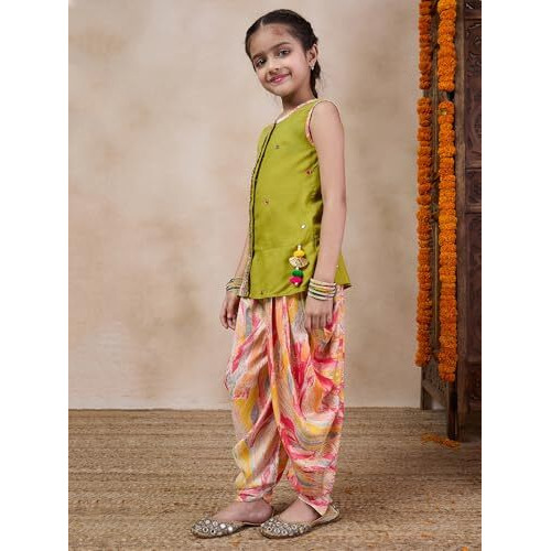 Pspeaches Girl's Cotton Rayon Dhoti Set (Dh-Multidhoti-4-5Y_Multi