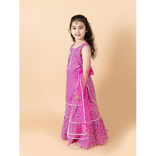 Pspeaches Girls Purple Ethnic Motifs Printed Pure Cotton Kurta With Sharara With Dupatta (Purple-4-5Y)