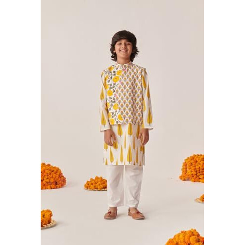 Pspeaches Boys Floral Printed Regular Kurta With Pyjamas (10-12Years)