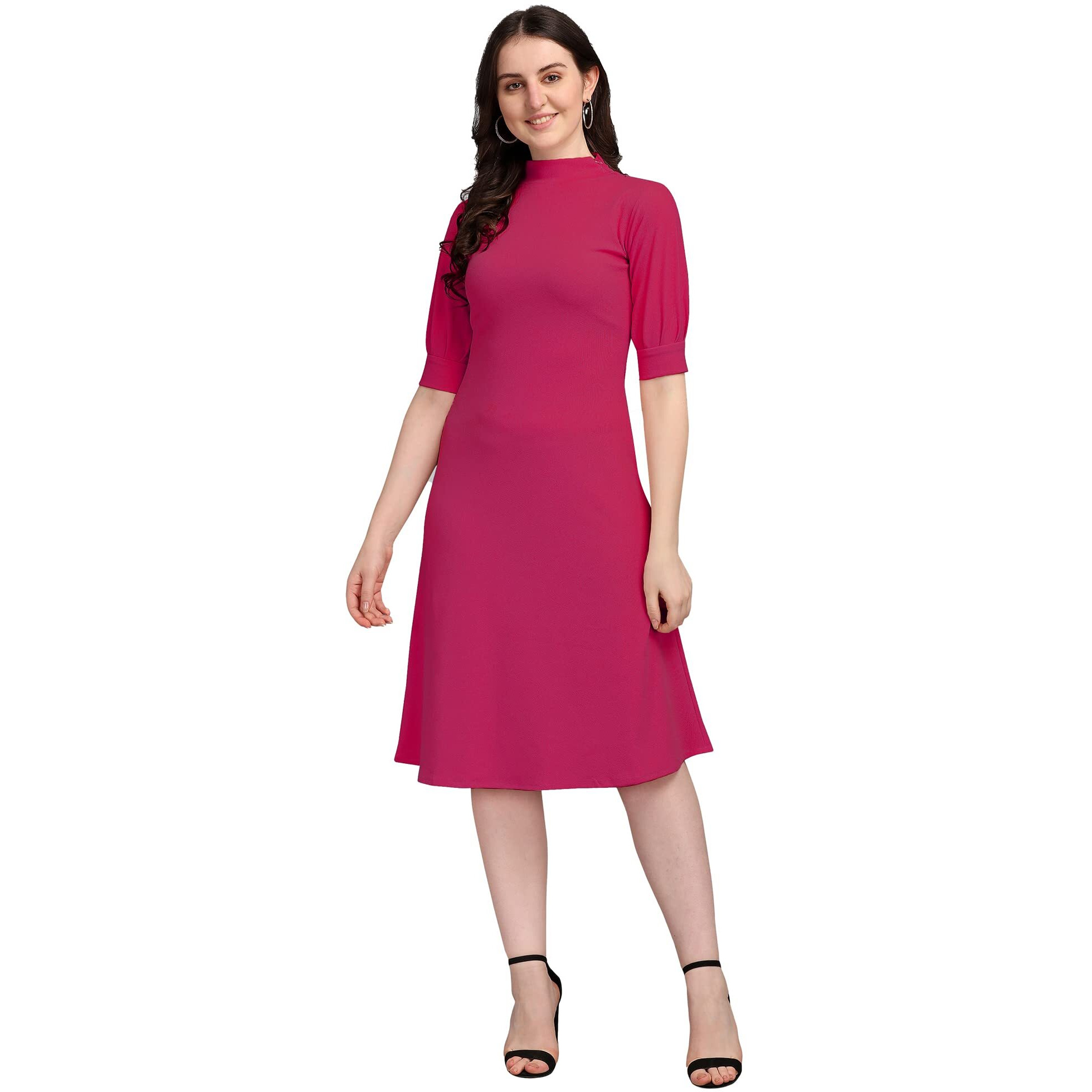 Purvaja Women's Corduroy Fit And Flare Knee-Length Dress Ruby-114-Pn-Medium_Pink