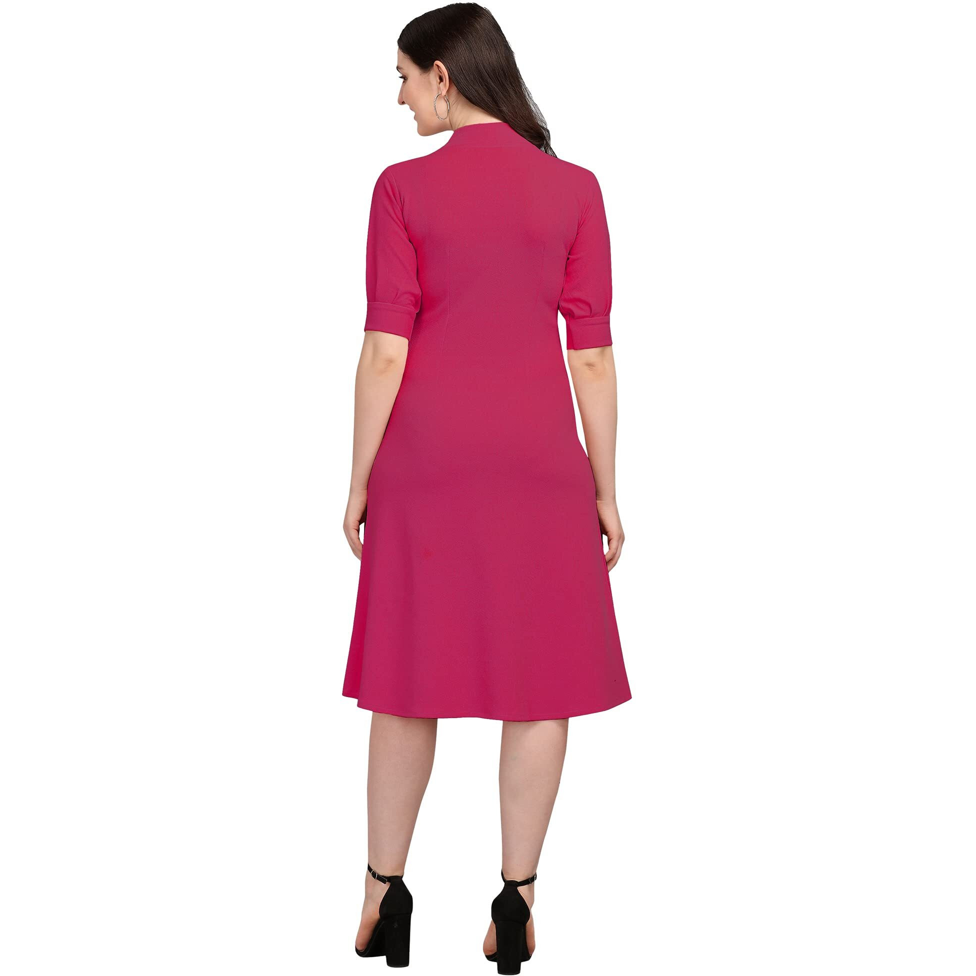 Purvaja Women's Corduroy Fit And Flare Knee-Length Dress Ruby-114-Pn-Medium_Pink