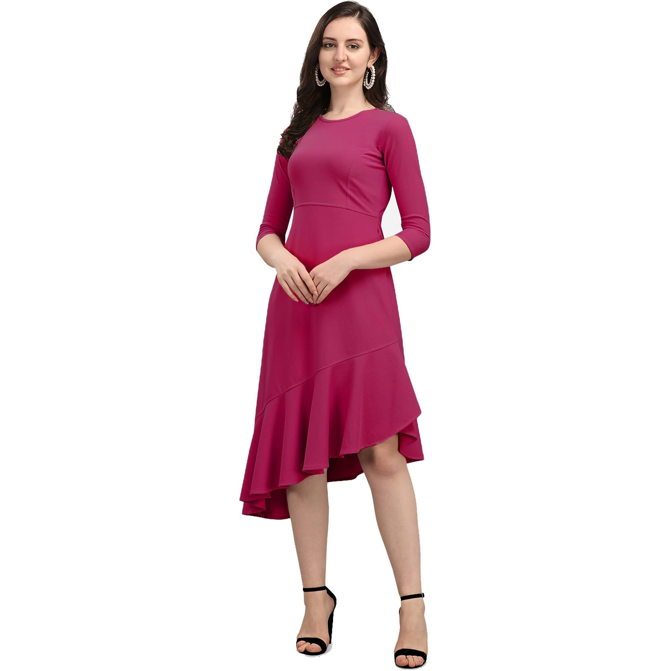 Purvaja Women's Corduroy Fit And Flare Knee-Length Dress (Ruby-024-Pn-S_Pink