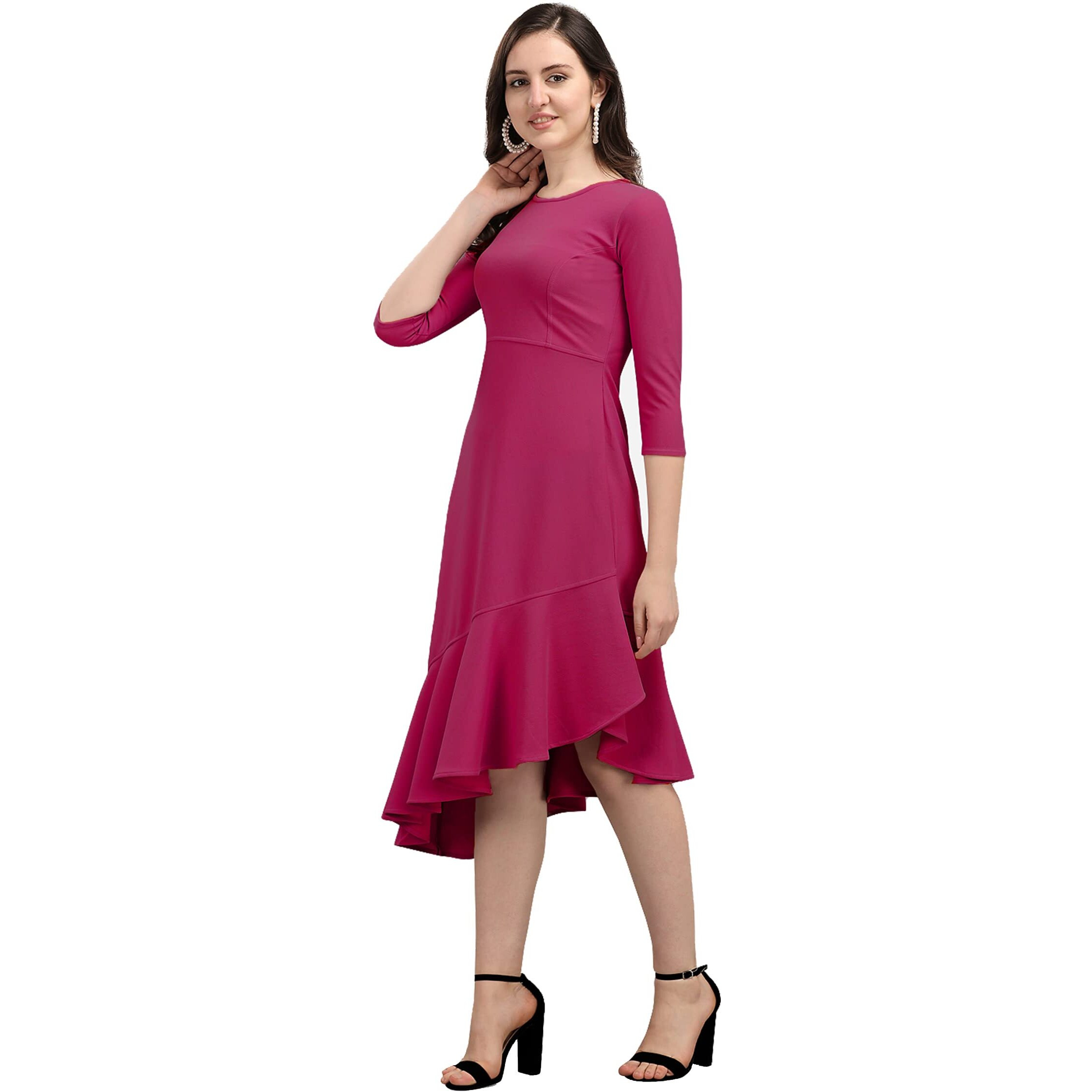 Purvaja Women's Corduroy Fit And Flare Knee-Length Dress (Ruby-024-Pn-S_Pink