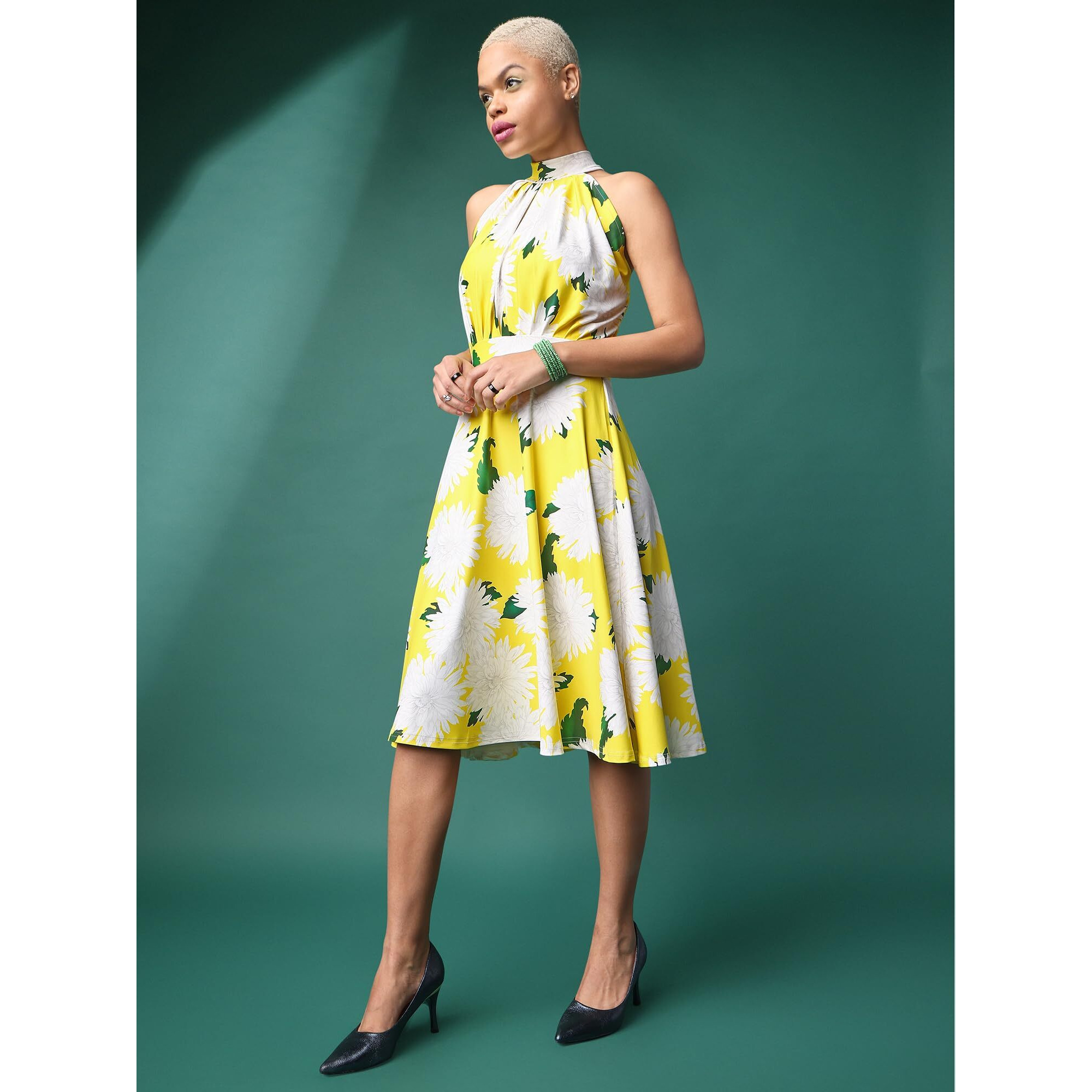 Purvaja Womens Fit & Flare Knee Length Dress (Wini-058-Oxey_Yellow_Xx-Large)