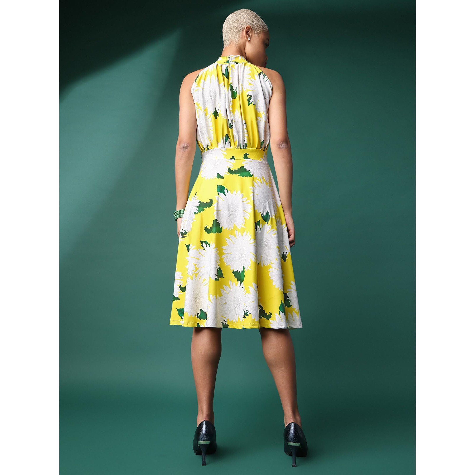 Purvaja Womens Fit & Flare Knee Length Dress (Wini-058-Oxey_Yellow_Xx-Large)