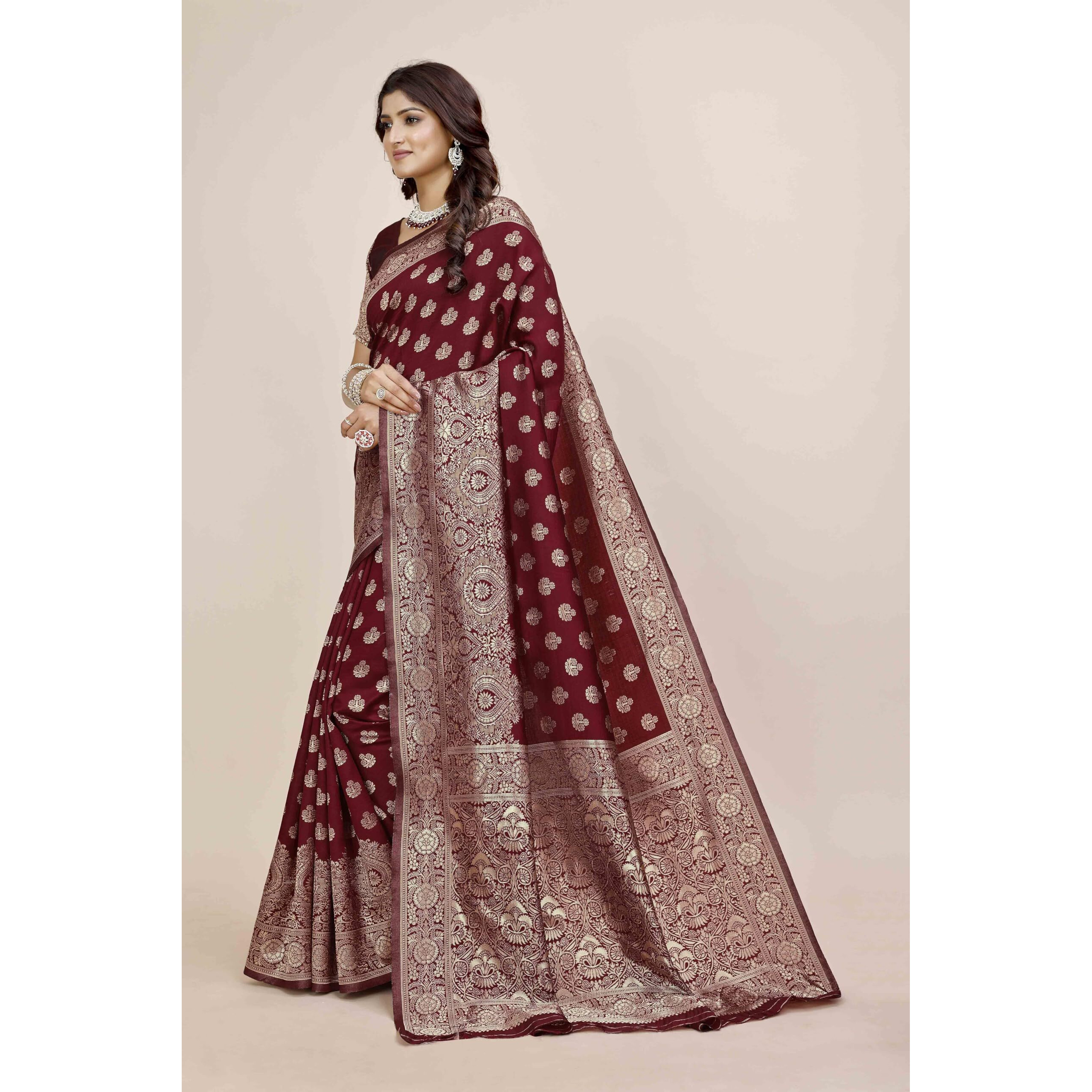 Shasmi Women's Banarasi Saree Pure Kanjivaram Silk Saree Soft New Ladies 2025 Design Wear Pattu Sarees Latest Party Sari Collections With Blouse Piece For Wedding Sadi (Pari-216 Maroon)