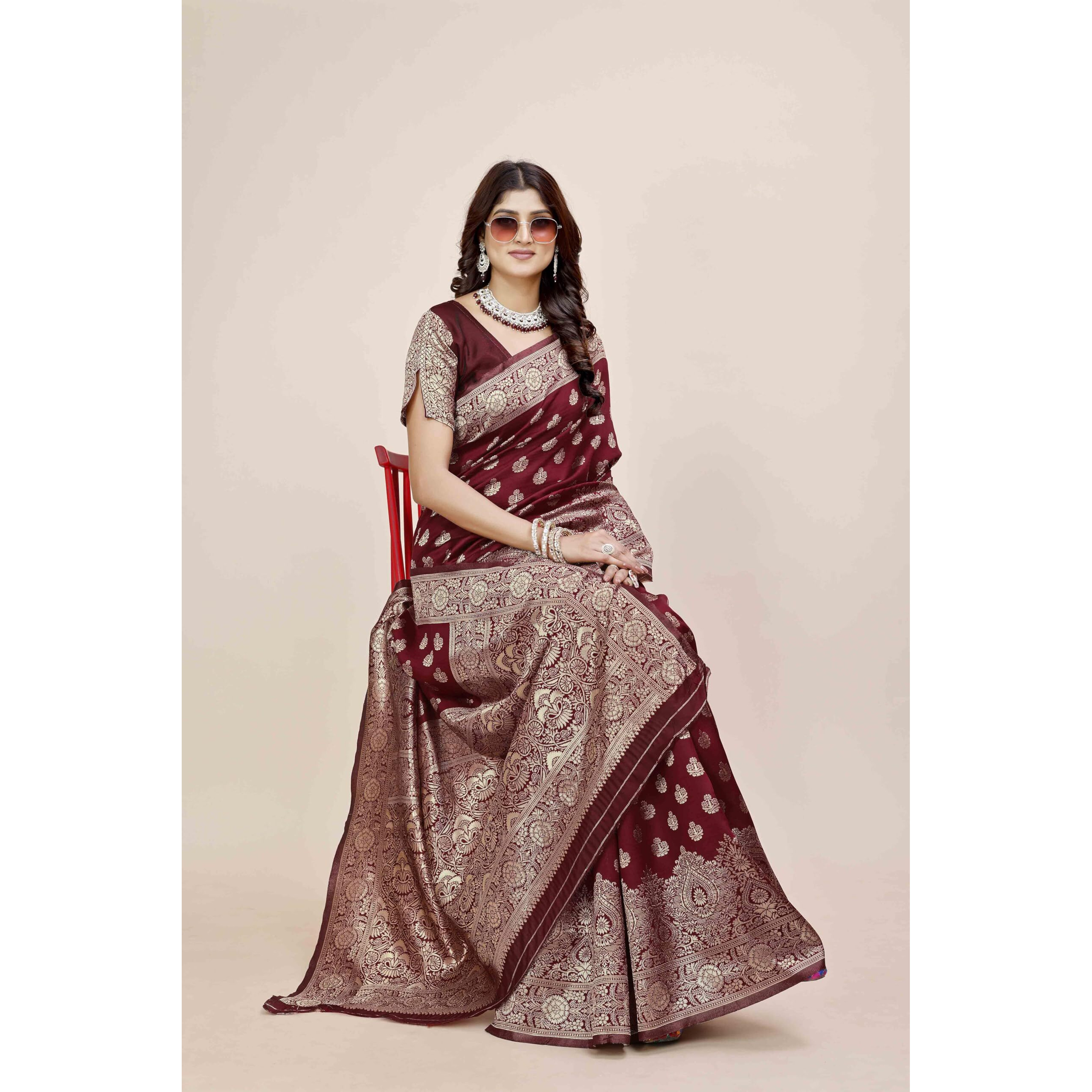 Shasmi Women's Banarasi Saree Pure Kanjivaram Silk Saree Soft New Ladies 2025 Design Wear Pattu Sarees Latest Party Sari Collections With Blouse Piece For Wedding Sadi (Pari-216 Maroon)