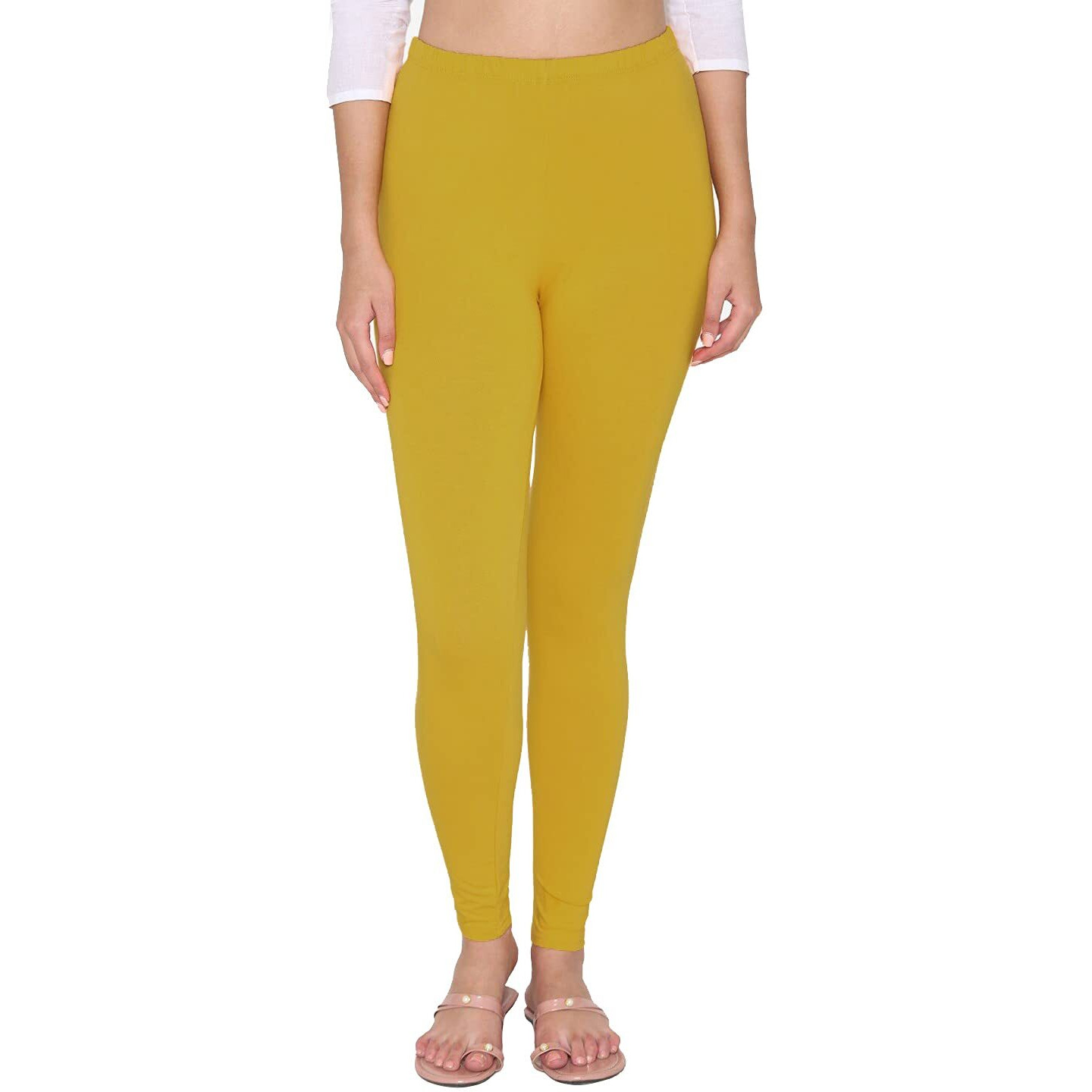 Shasmi Women's Leggings Cotton Lycra 4 Way Stretchable Skin Fit Light Chikku Colored Ankle Length Leggings For Women (Leggings Ankle) (Plus Size(3Xl/4Xl), Haldi Yellow)