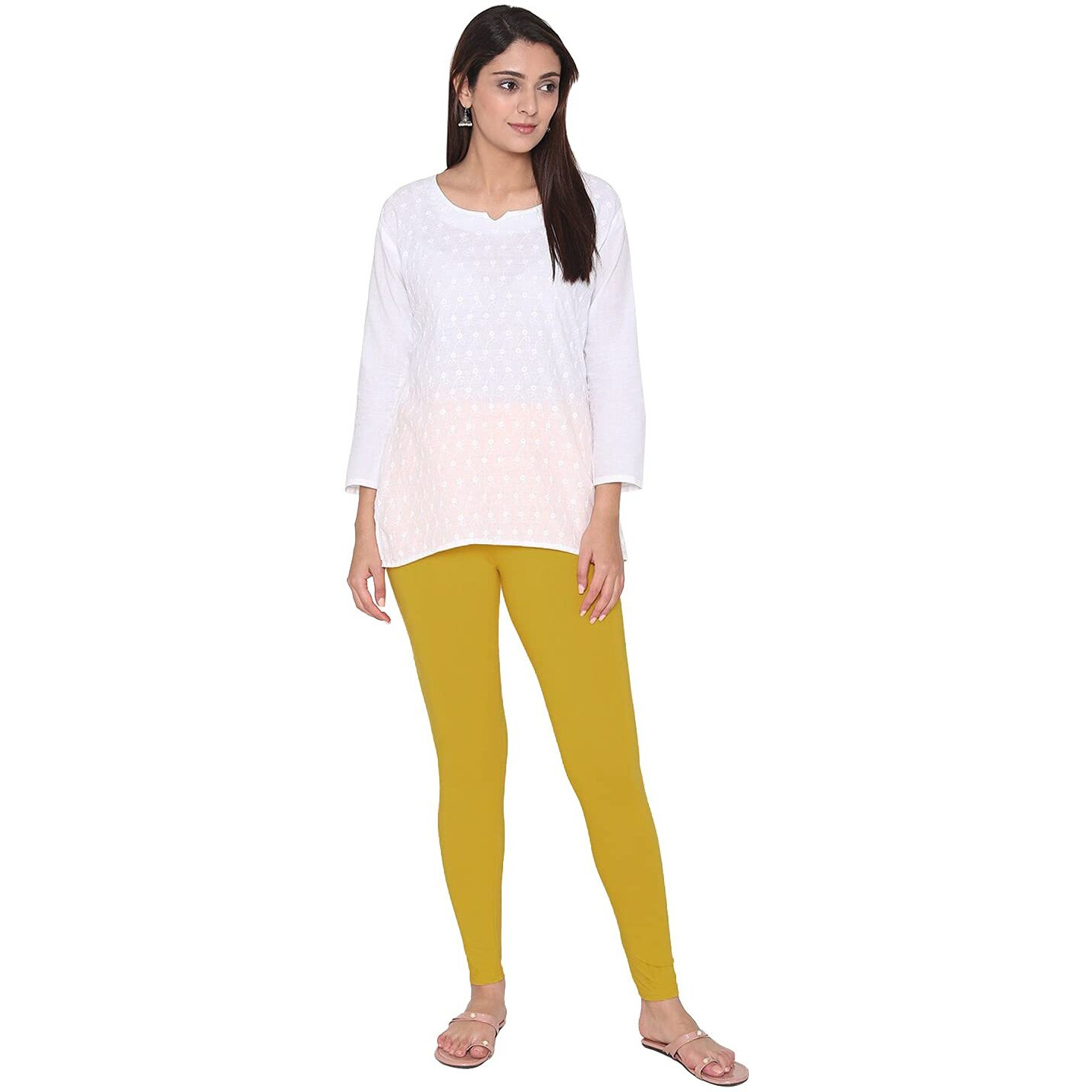 Shasmi Women's Leggings Cotton Lycra 4 Way Stretchable Skin Fit Light Chikku Colored Ankle Length Leggings For Women (Leggings Ankle) (Plus Size(3Xl/4Xl), Haldi Yellow)