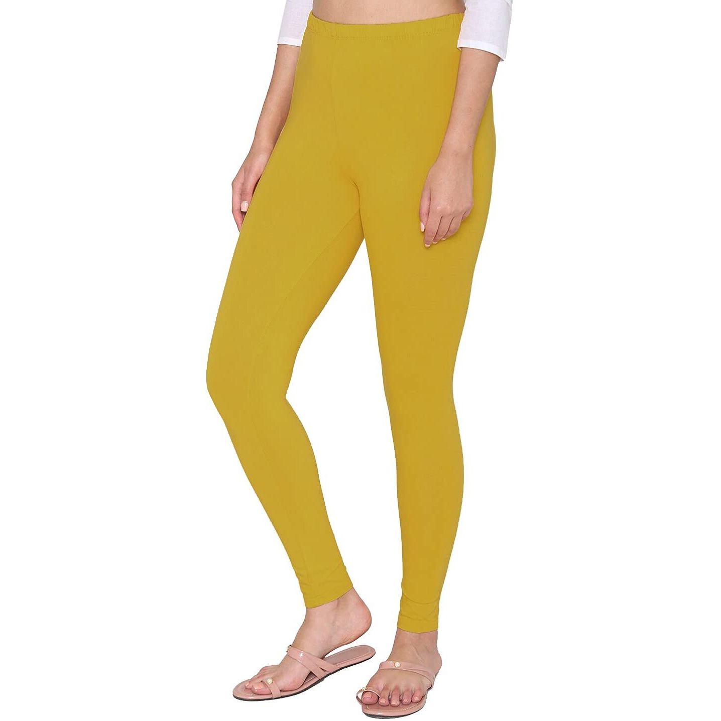 Shasmi Women's Leggings Cotton Lycra 4 Way Stretchable Skin Fit Light Chikku Colored Ankle Length Leggings For Women (Leggings Ankle) (Plus Size(3Xl/4Xl), Haldi Yellow)