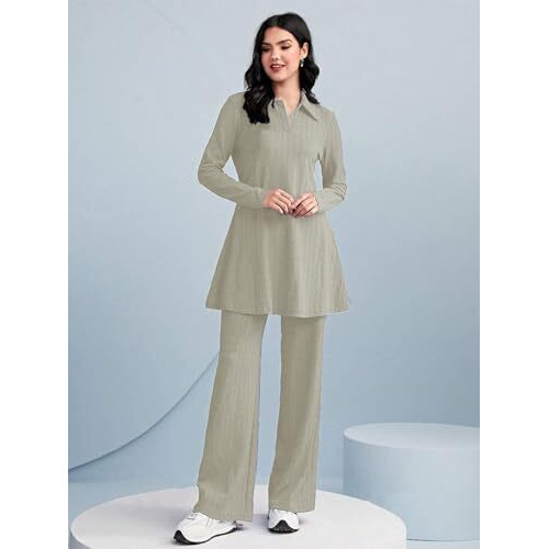 Tadkee Women's Polyester Solid Color Two-Piece Set | Long Sleeve Top & Wide Leg Pants Co-Ord Set | Casual Wear Co Ord Set (Fn-Full-Sleeve-Cord-125-Cream-Xl)