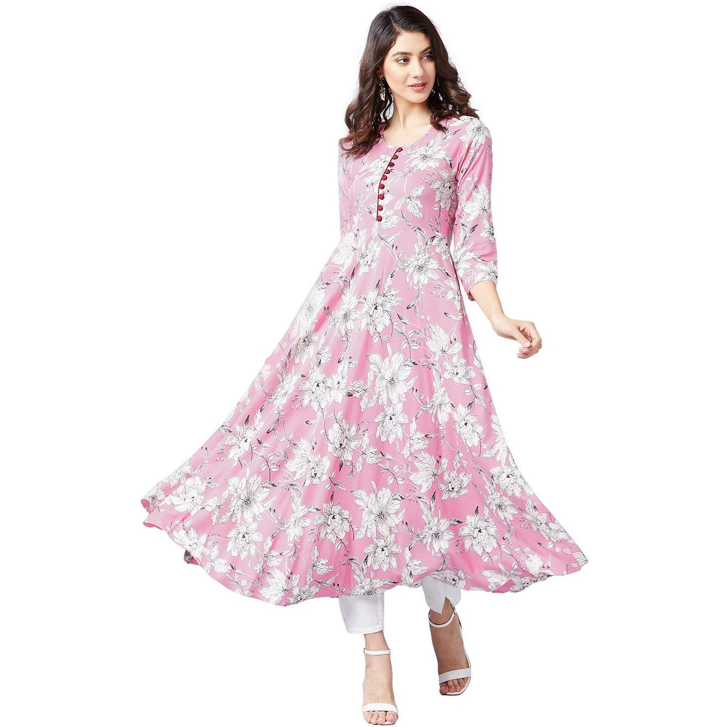 Tissu Women's Rayon A-Line Kurta (1922_Pink_Medium)