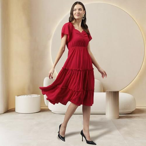 Toochki Dresses For Women | Dress For Women | A Line | Flared Anarkali Dress | Red Western Dress | Exclusive Women Dress | Fashion (Tkcbl-Ry-159-Rd-Dr Prent)