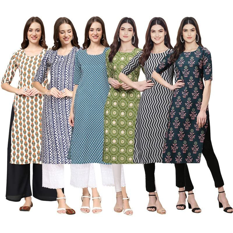 Pinkmint Women's Crepe Digital Print Straight Kurta [Pack Of 6](Qv-352-348-351-338-336-335-Xl)