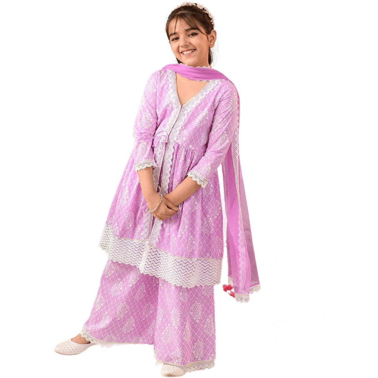 Pspeaches Girl's Cotton Kurta & Palazzo (Ks-Purplekhaddi-5-6Y_Purple