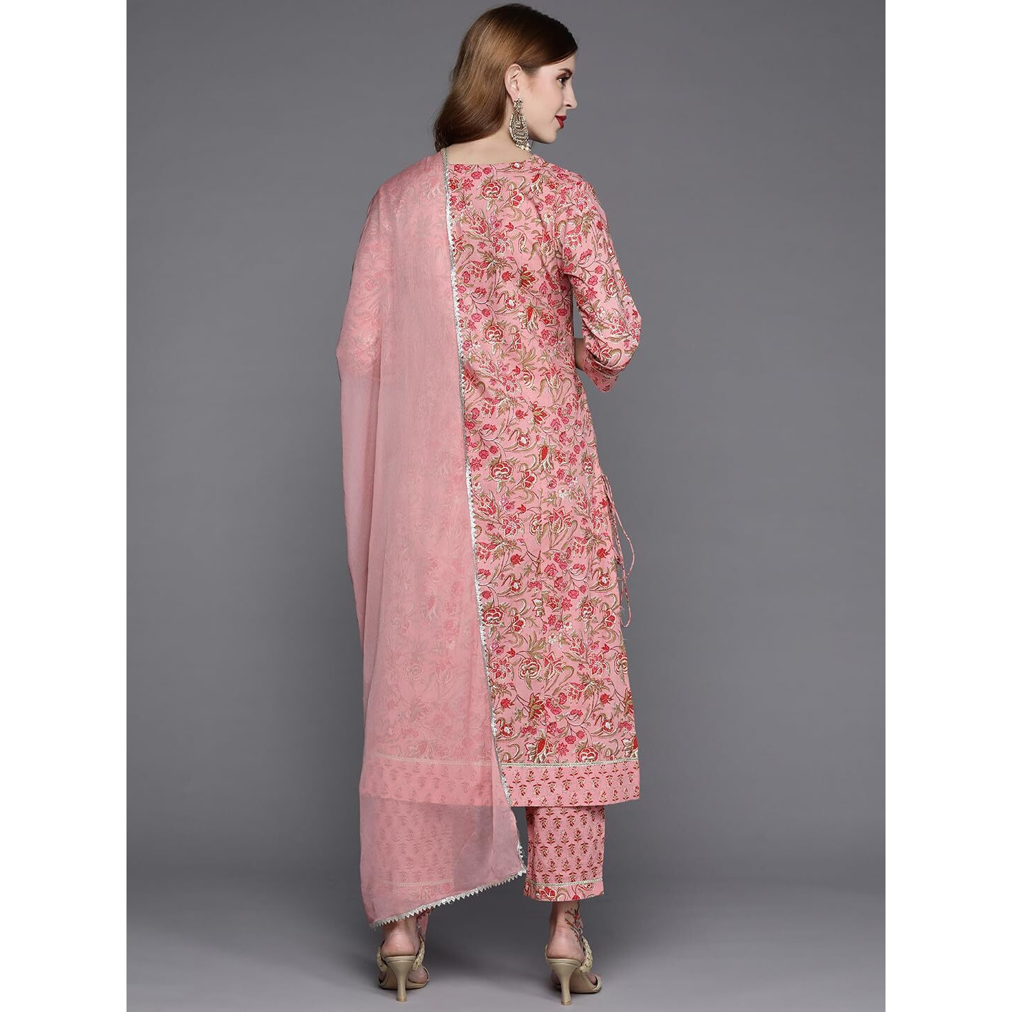 Varanga Women Floral Printed Embroidered Kurta With Straight Pant And Chiffon Dupatta
