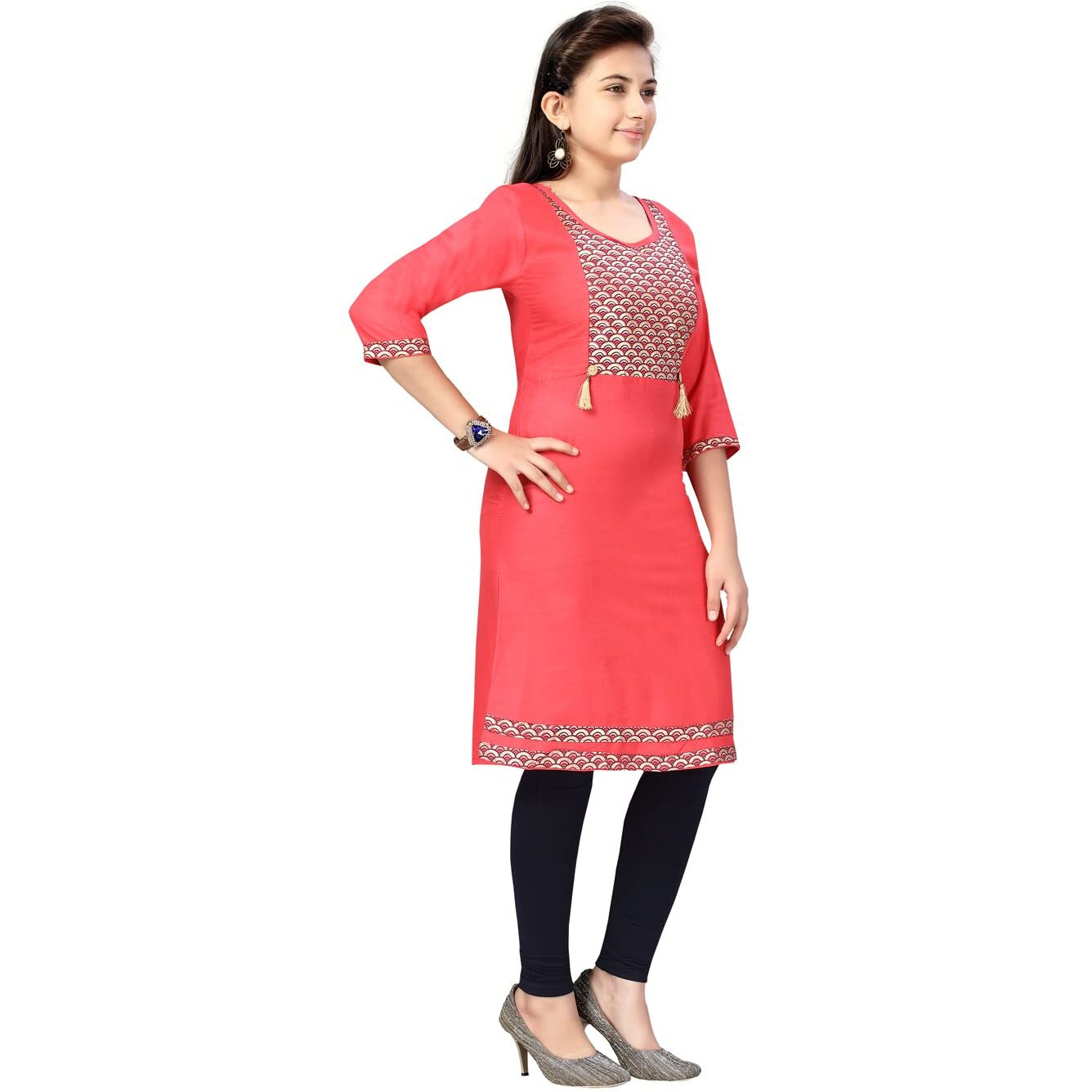 Aarika Girl's Cotton Kurti Legging Set (Kl-E-22_Gajri-Navy Blue_36)