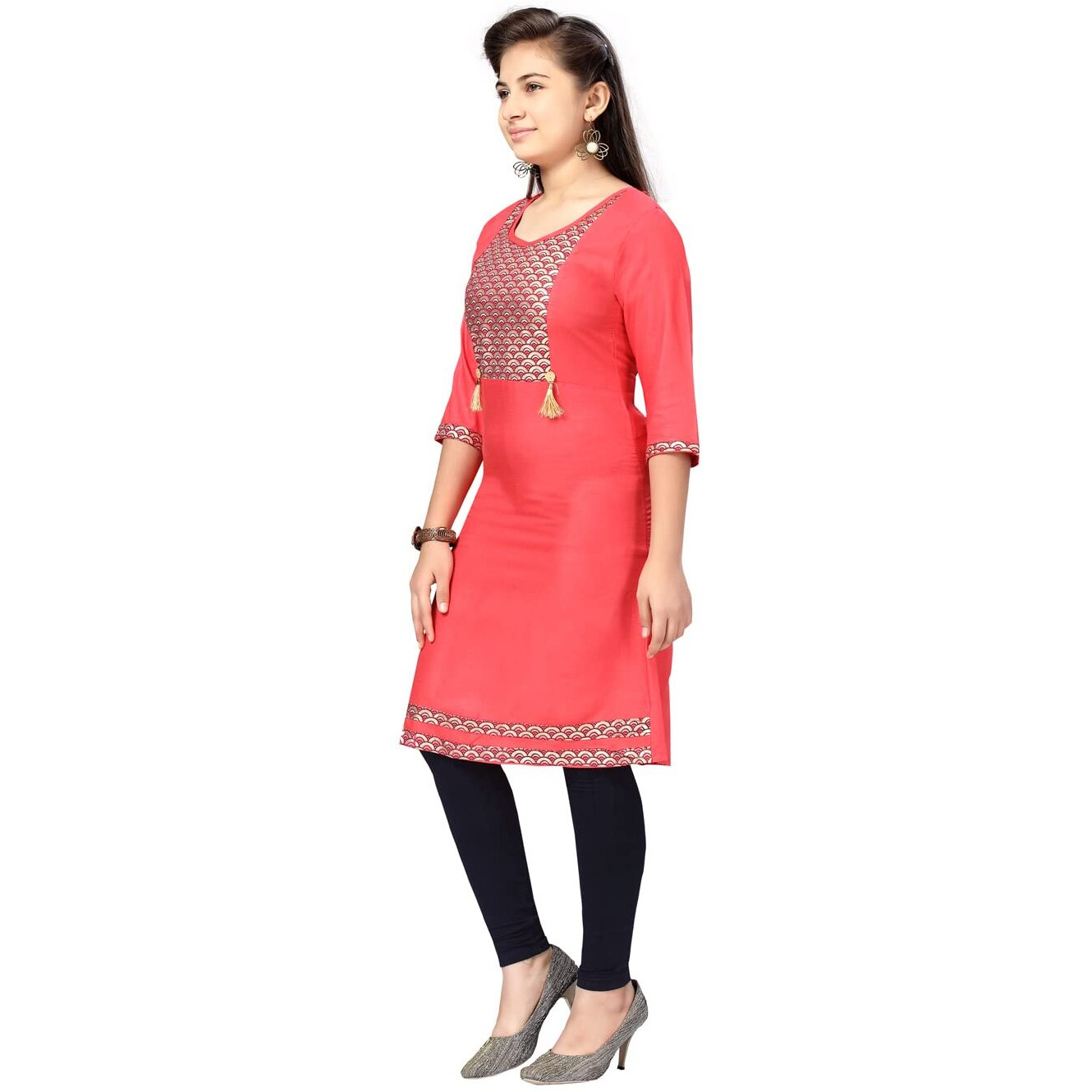 Aarika Girl's Cotton Kurti Legging Set (Kl-E-22_Gajri-Navy Blue_36)