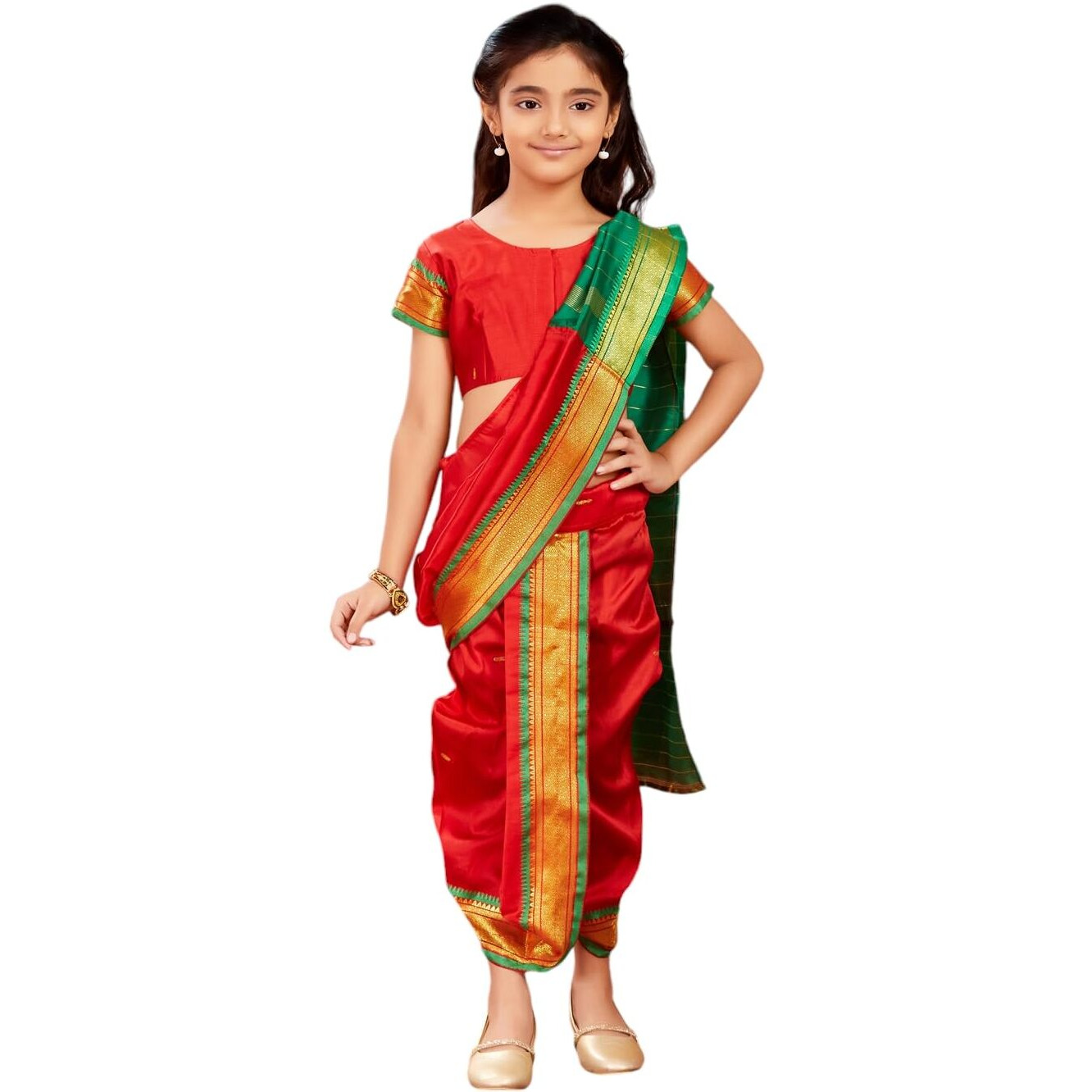 Aarika Girls Ethnic Wear Red Colour Shree Nav Saree (4-9 Years)